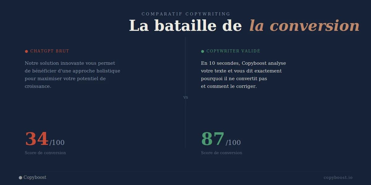 La bataille de la conversion : ChatGPT brut vs Copywriter validé par Copyboost