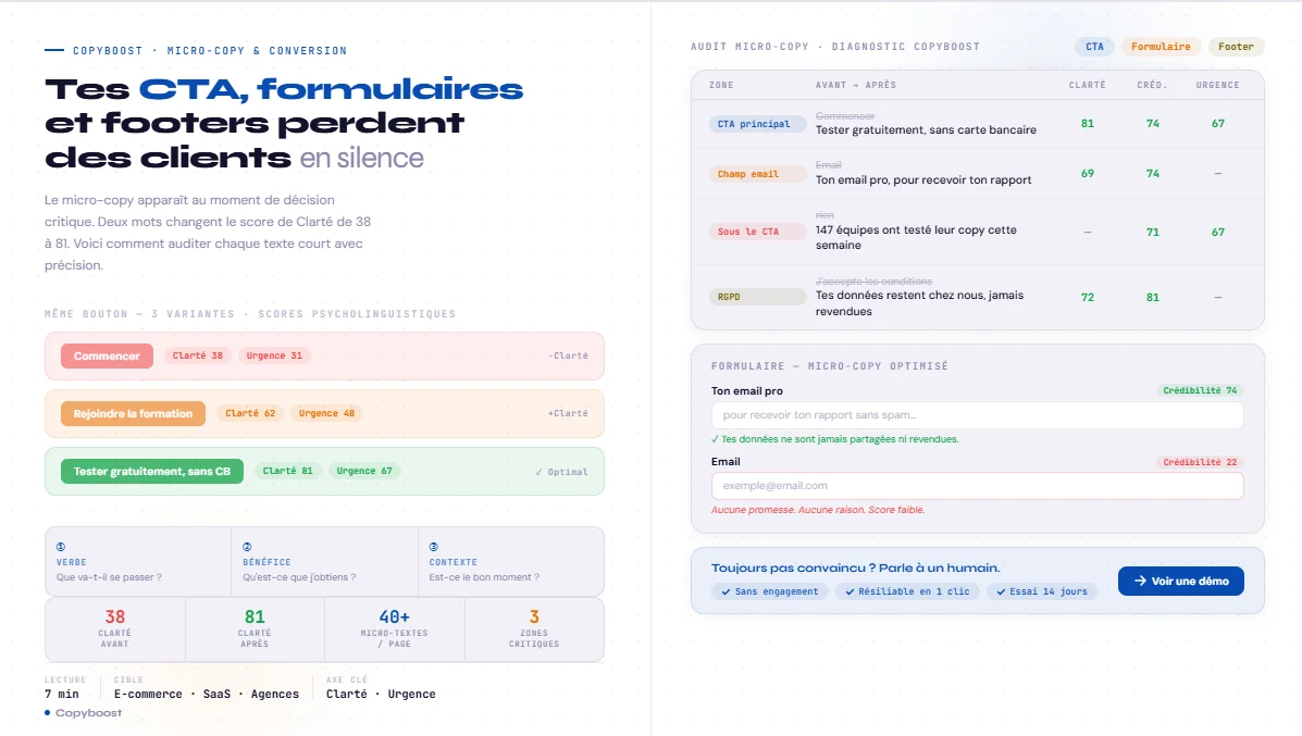 Micro-copywriting : Comment transformer tes zones d'ombre (CTA, Footers, Formulaires) en machines à conversion